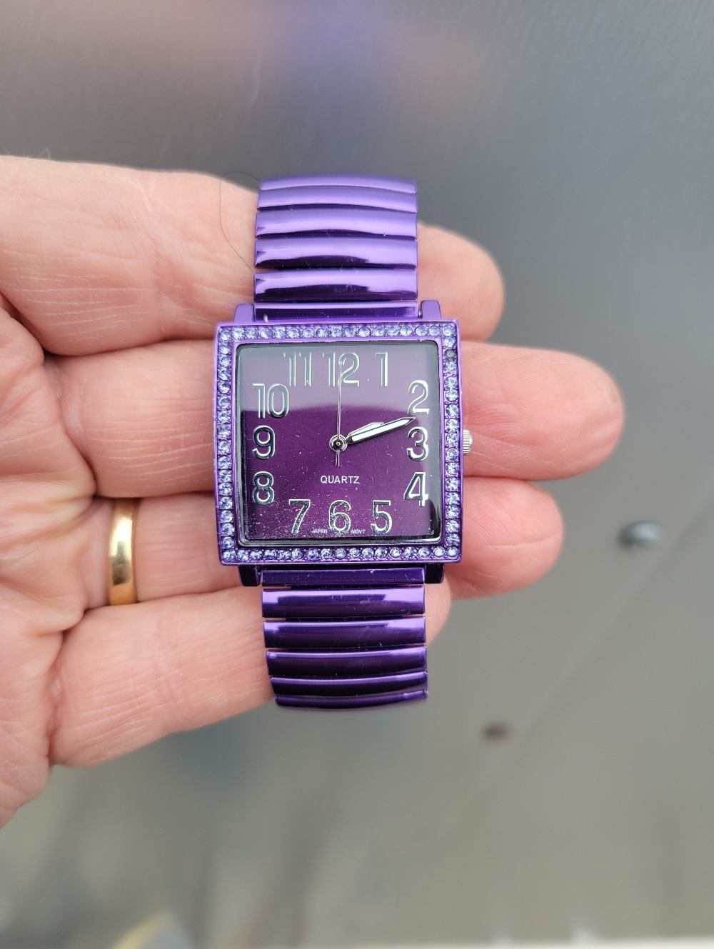 Purple Square Face Rhinestone Watch - Picture 3 of 8